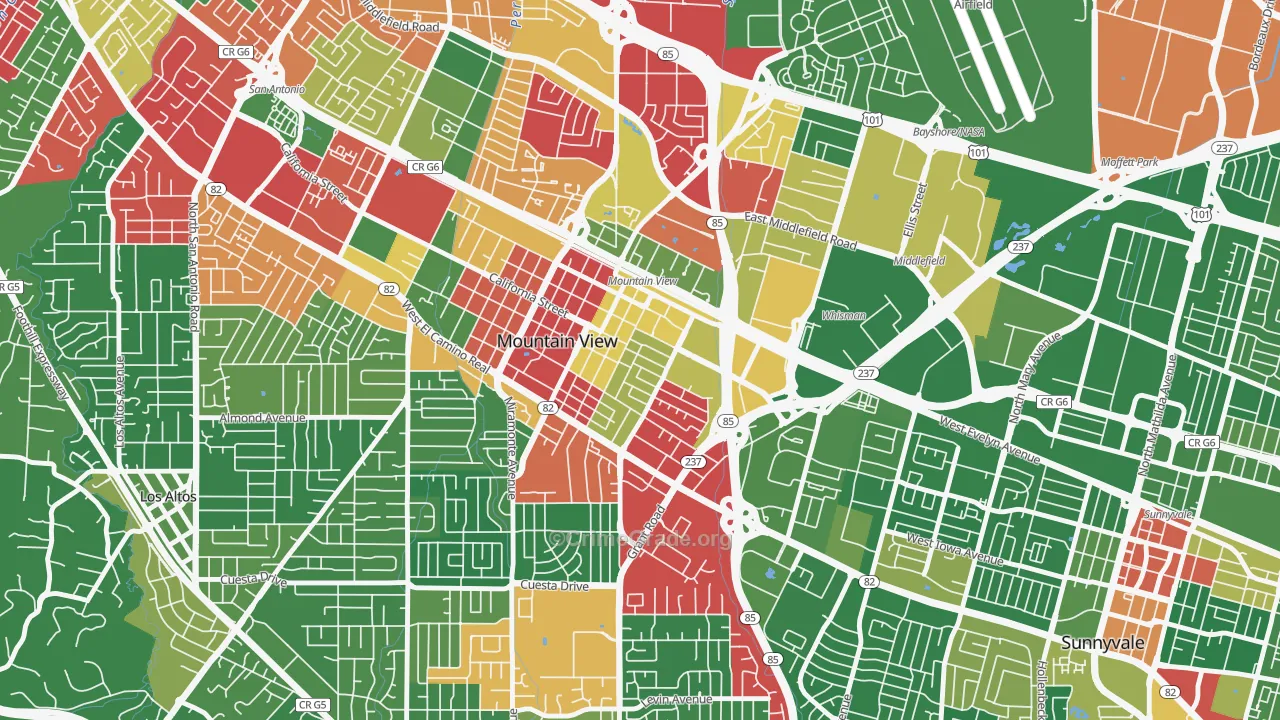 Old Mountain View, Mountain View, CA Map of Drug-Related Crime Rates