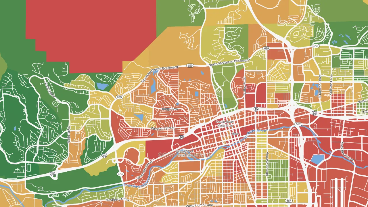 Old Northwest-West University, Reno, NV Map of Drug-Related Crime Rates