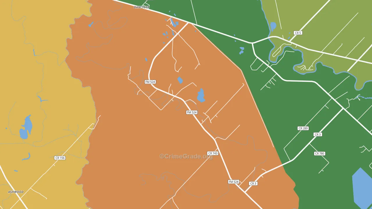 Old Ocean, TX Map of Drug-Related Crime Rates