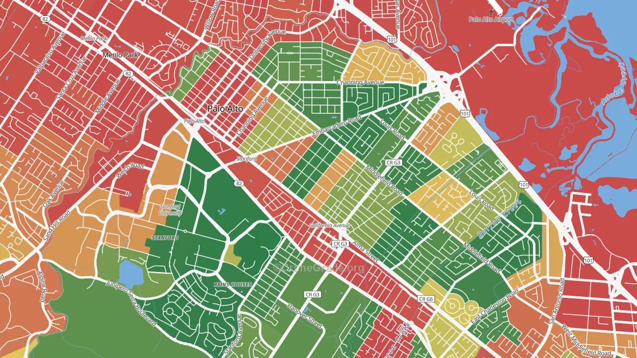 Old Palo Alto, Palo Alto, CA Map of Drug-Related Crime Rates