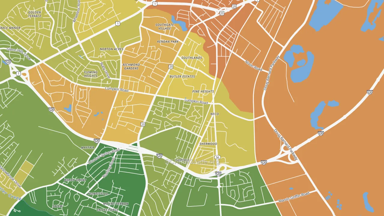 Old Savannah, Augusta, GA Map of Drug-Related Crime Rates