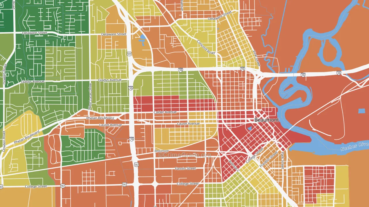 Old Town, Beaumont, TX Map of Drug-Related Crime Rates