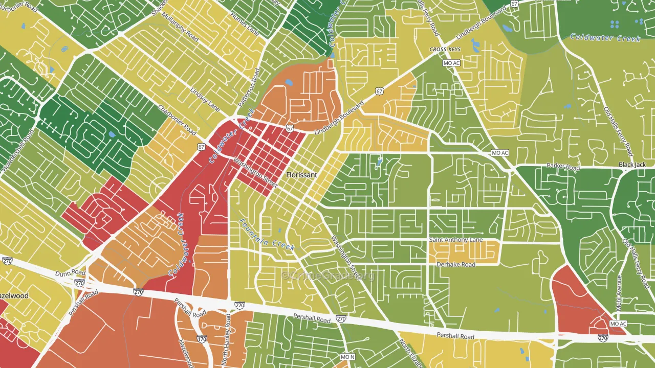 Old Town Florissant, Florissant, MO Map of Drug-Related Crime Rates