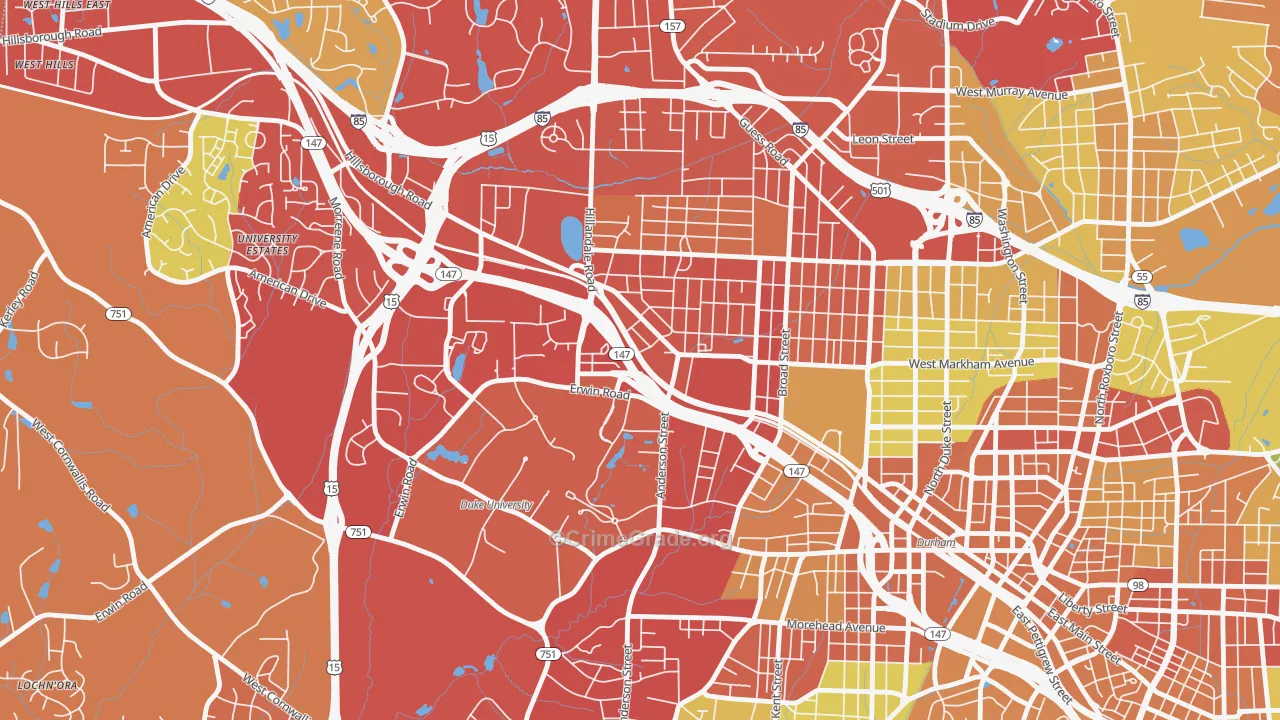 Old West Durham, Durham, NC Map of Drug-Related Crime Rates