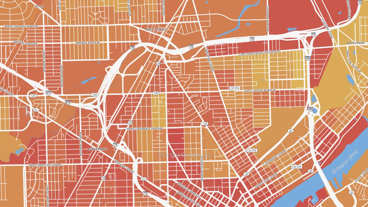Olde Towne, Toledo, OH Map of Drug-Related Crime Rates