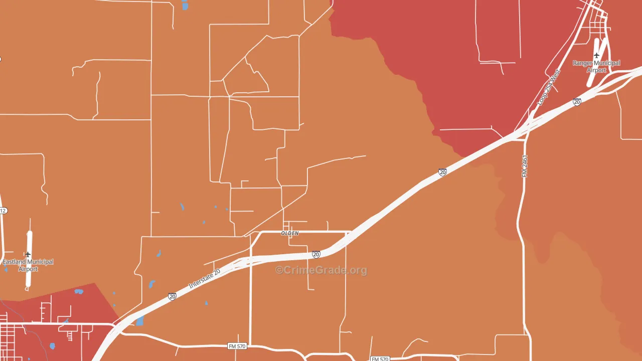 Olden, TX Map of Drug-Related Crime Rates