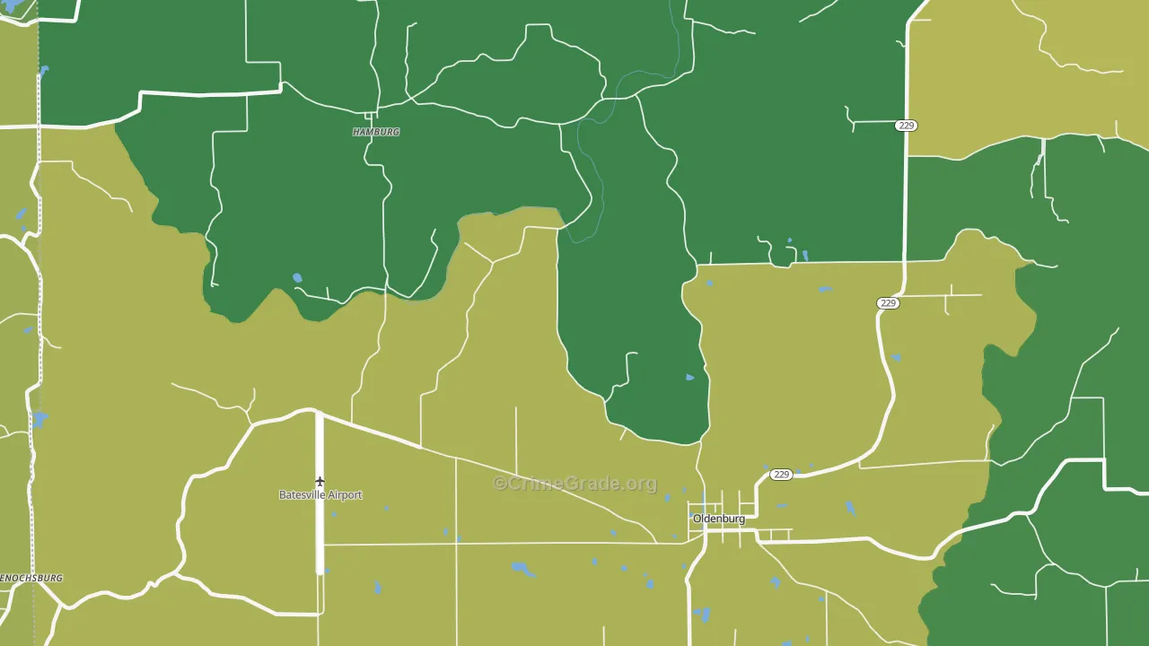 Oldenburg, IN Map of Drug-Related Crime Rates