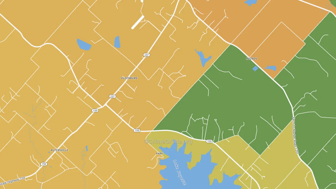 Oldenburg, TX Map of Drug-Related Crime Rates