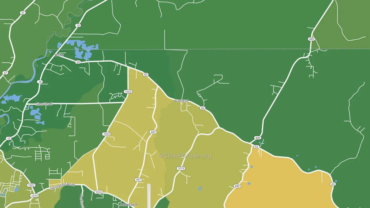 Oldfield, LA Map of Drug-Related Crime Rates