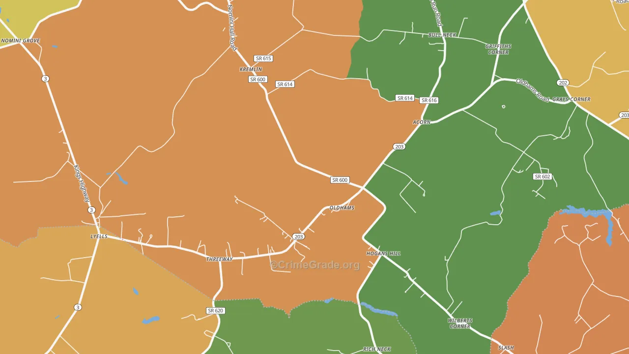 Oldhams, VA Map of Drug-Related Crime Rates