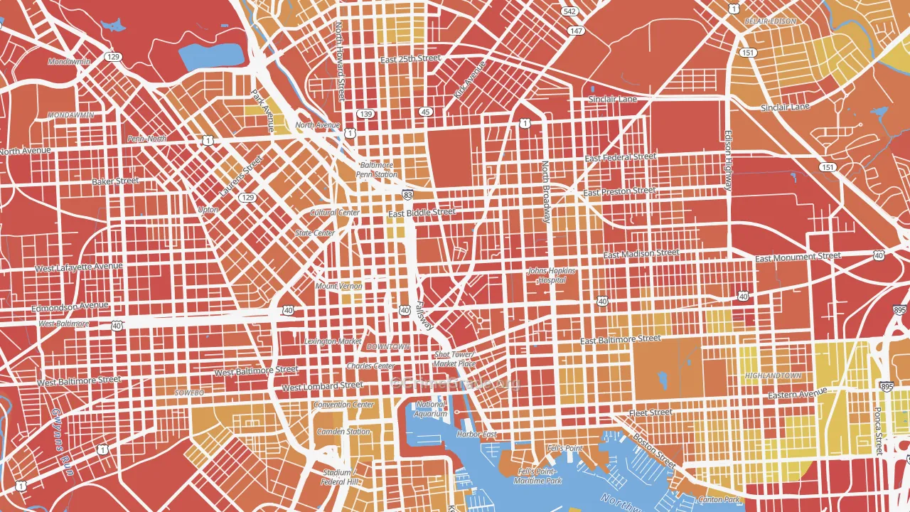 Oldtown, Baltimore, MD Map of Drug-Related Crime Rates