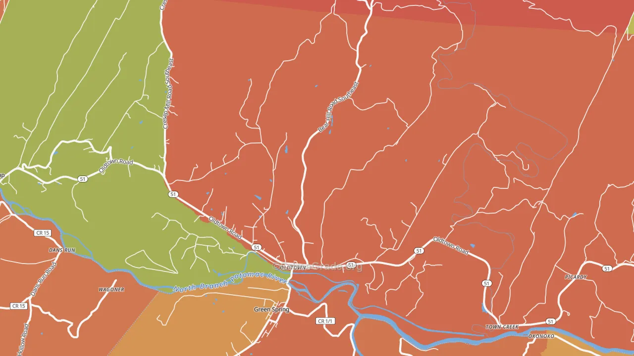 Oldtown, MD Map of Drug-Related Crime Rates