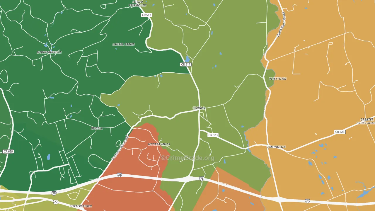 Oldwick, NJ Map of Drug-Related Crime Rates