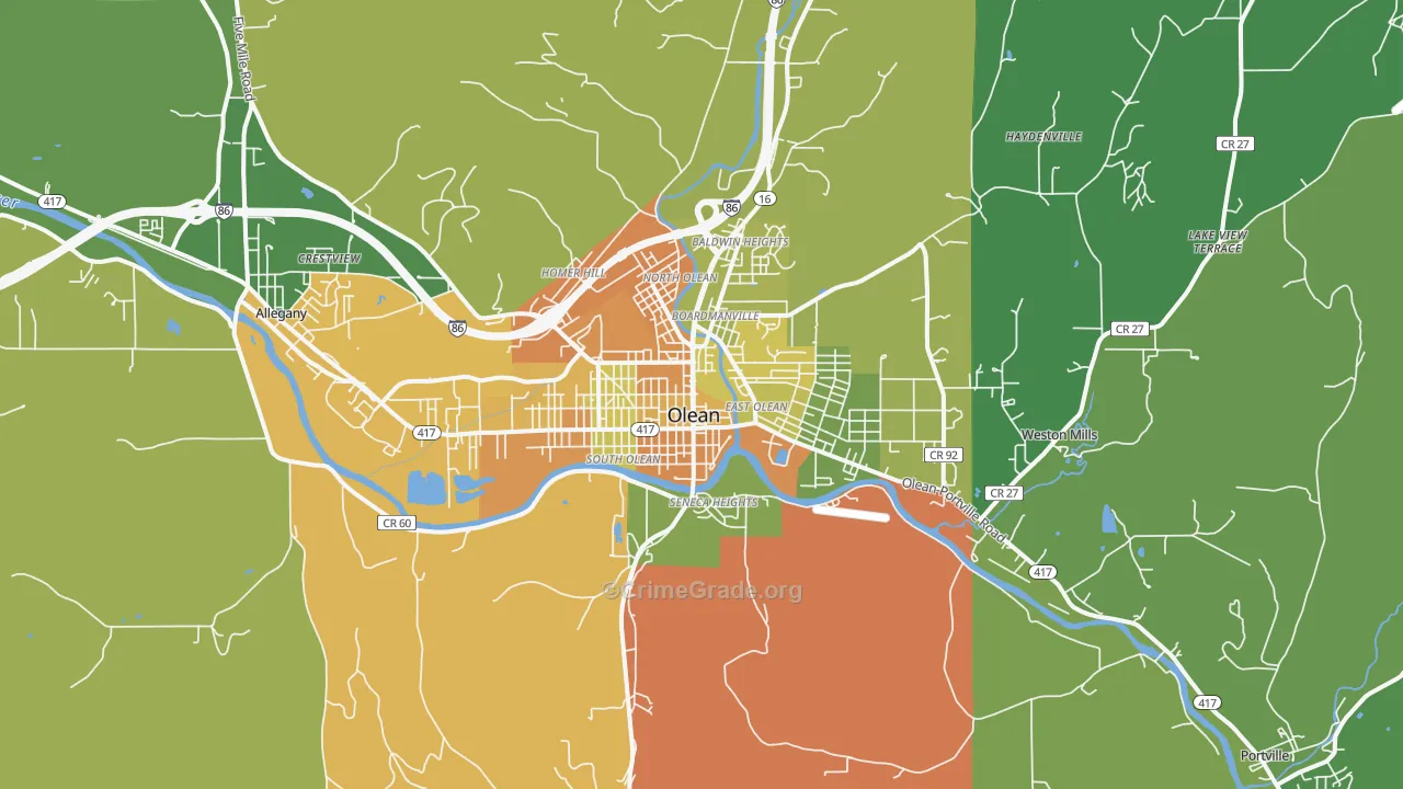 Olean, NY Map of Drug-Related Crime Rates