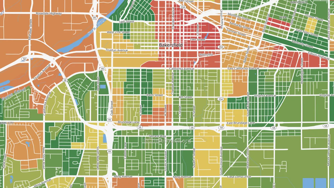 Oleander Sunset, Bakersfield, CA Map of Drug-Related Crime Rates