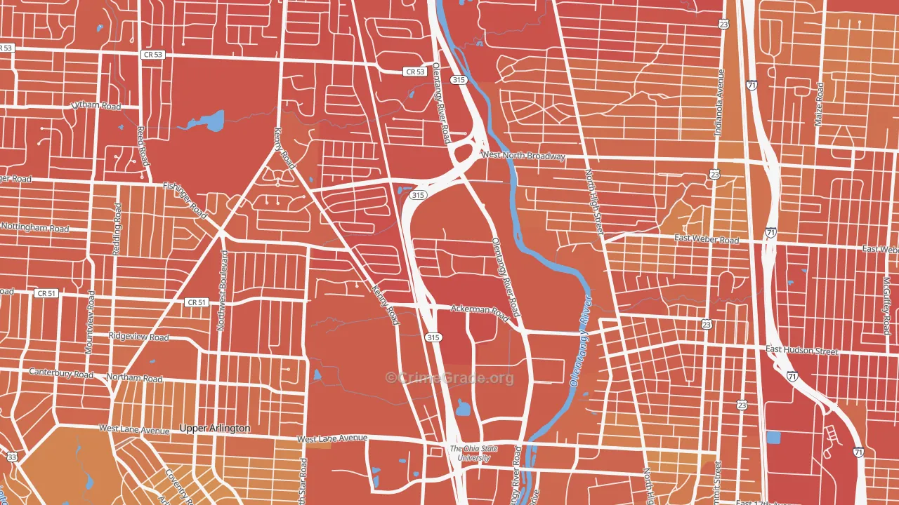 Olentangy River Road, Columbus, OH Map of Drug-Related Crime Rates