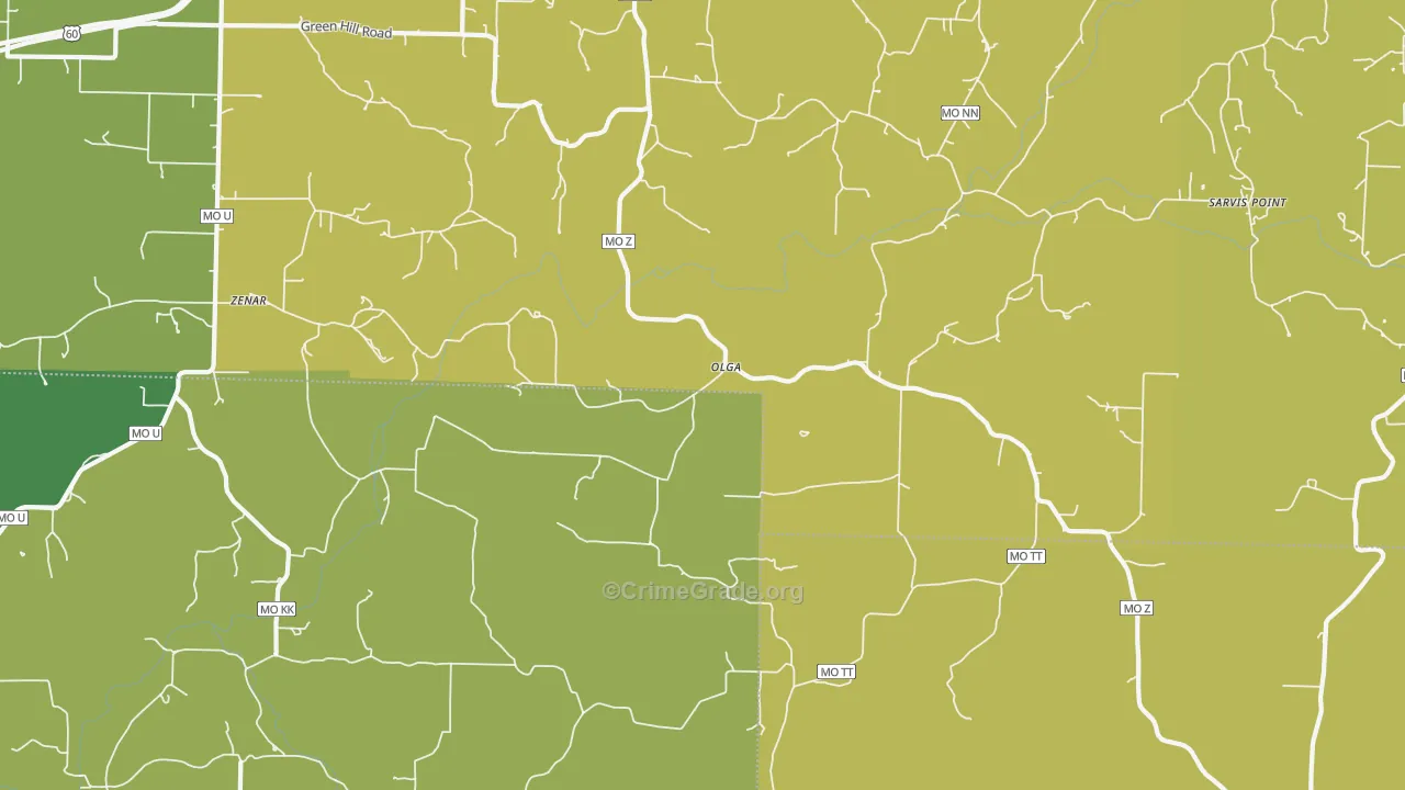 Olga, MO Map of Drug-Related Crime Rates