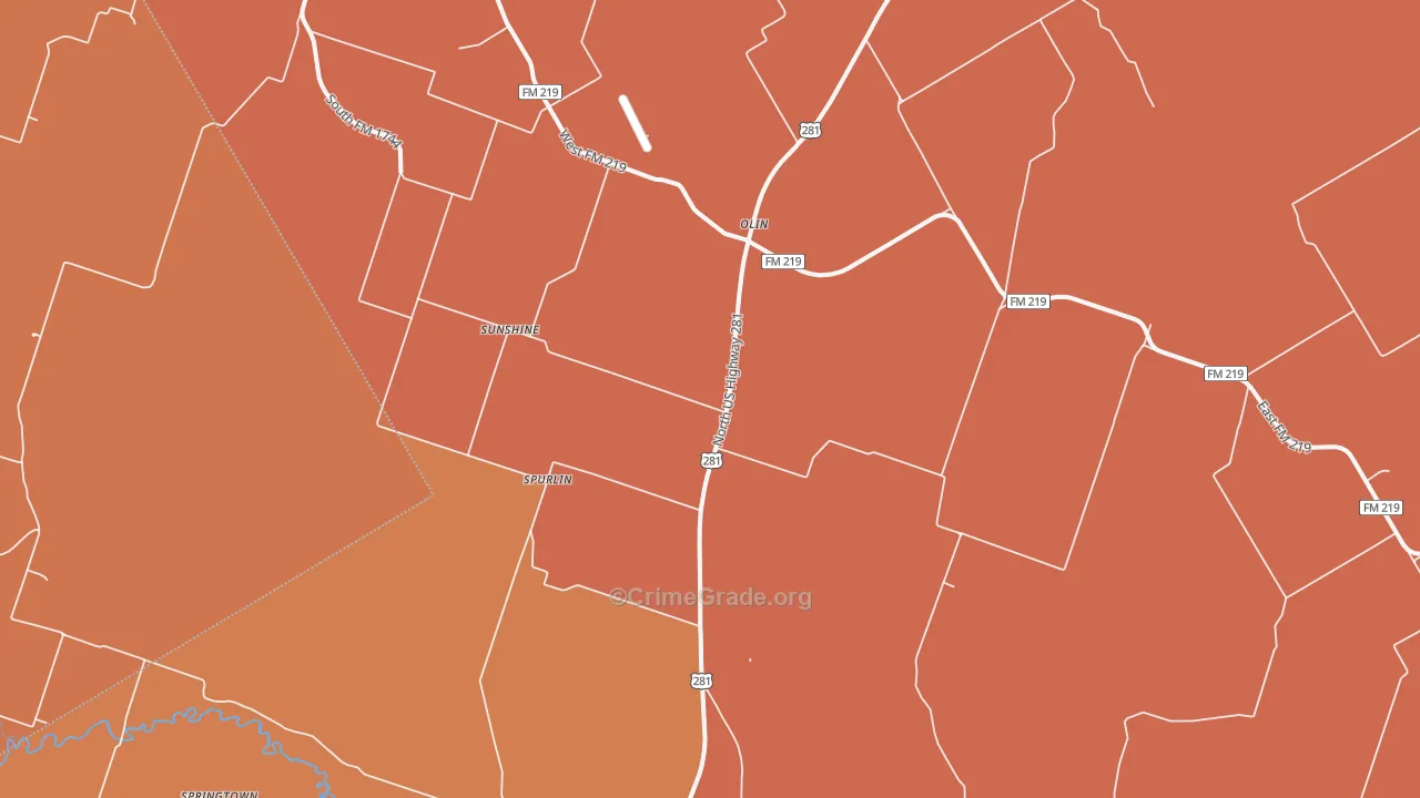 Olin, TX Map of Drug-Related Crime Rates