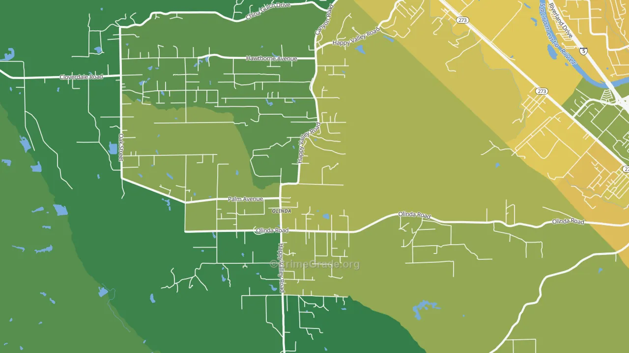 Olinda, CA Map of Drug-Related Crime Rates