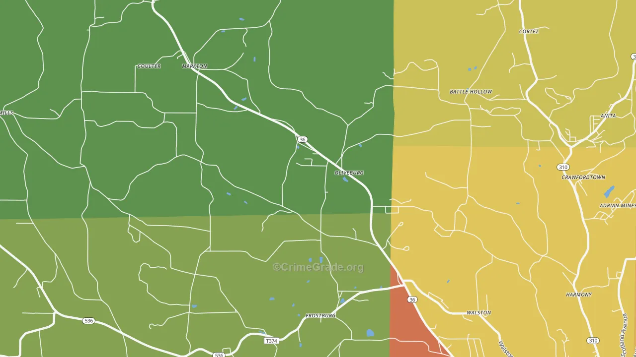 Oliveburg, PA Map of Drug-Related Crime Rates