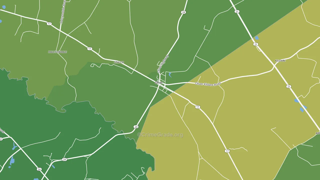 Oliver, GA Map of Drug-Related Crime Rates