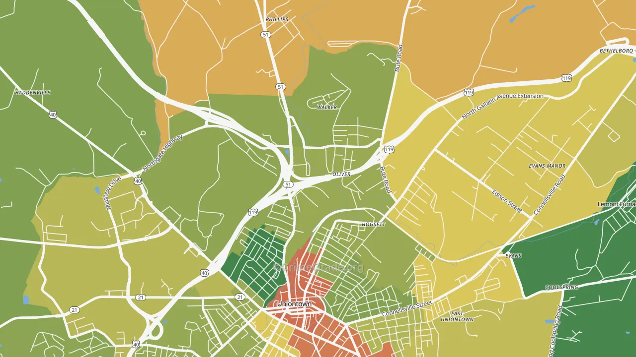 Oliver, PA Map of Drug-Related Crime Rates