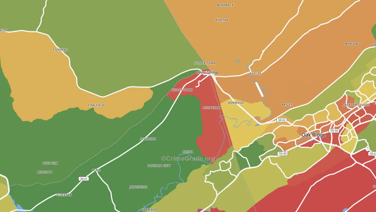 Oliver Springs, TN Map of Drug-Related Crime Rates