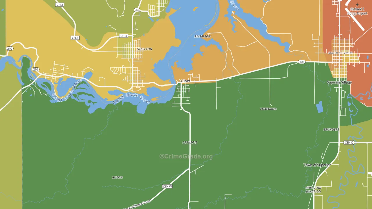 Oliver, WI Map of Drug-Related Crime Rates