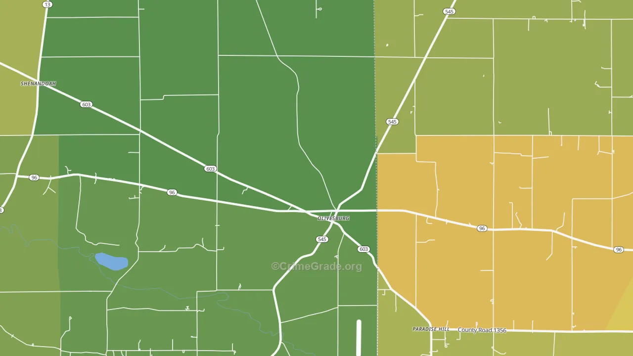 Olivesburg, OH Map of Drug-Related Crime Rates