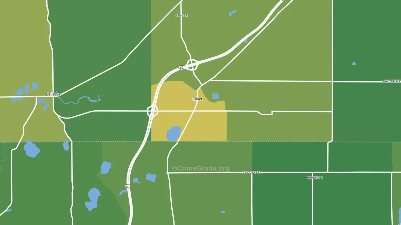 Olivet, MI Map of Drug-Related Crime Rates