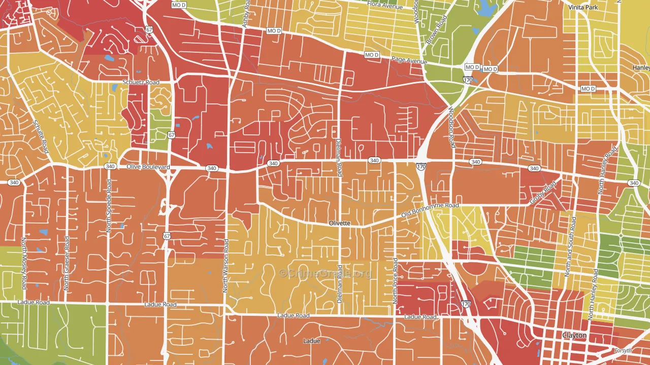 Olivette, MO Map of Drug-Related Crime Rates