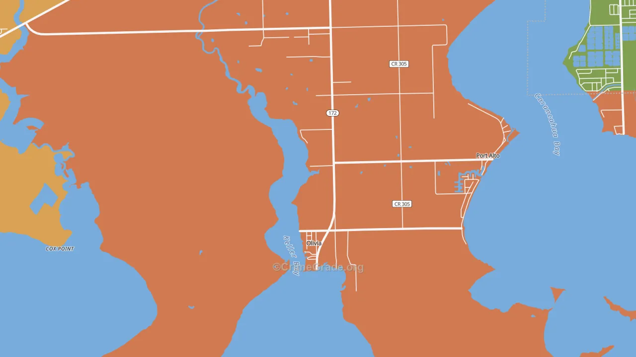 Olivia, TX Map of Drug-Related Crime Rates
