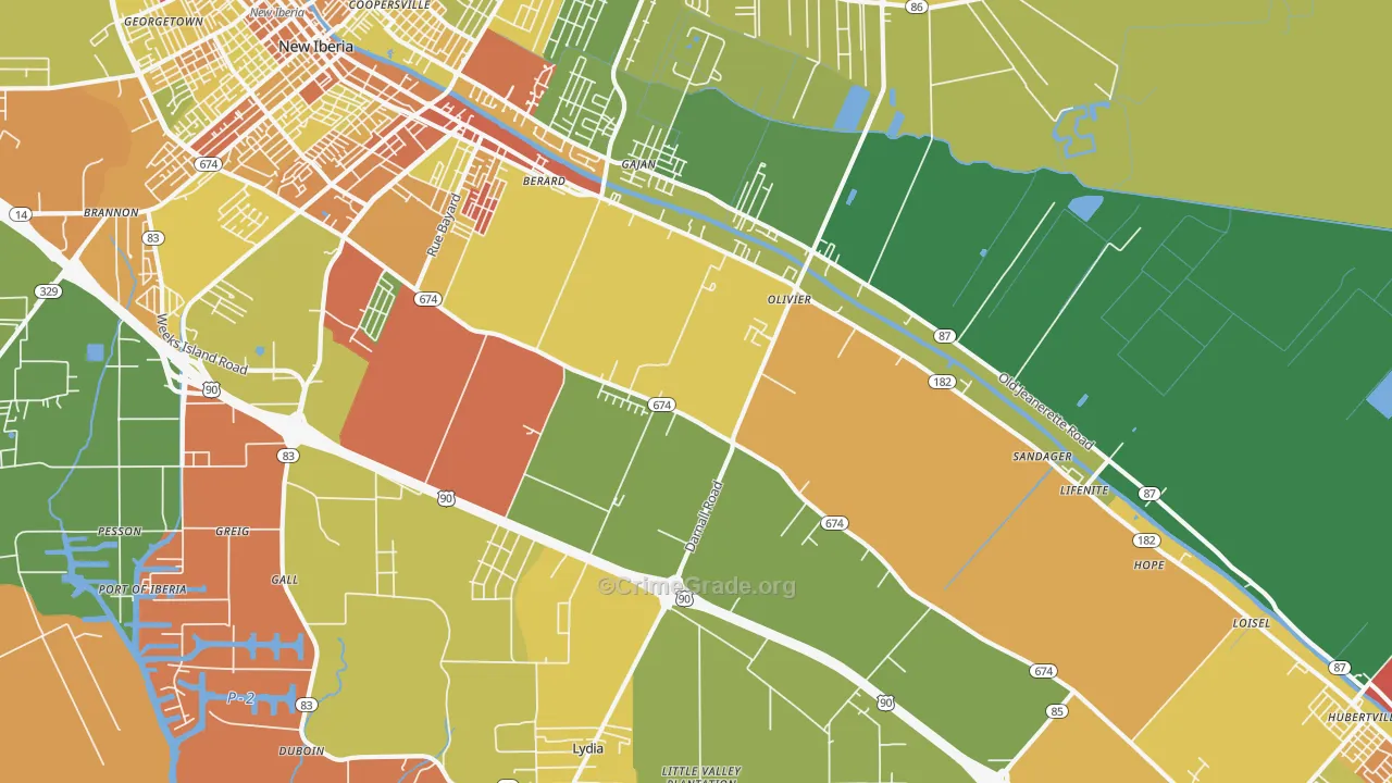 Olivier, LA Map of Drug-Related Crime Rates