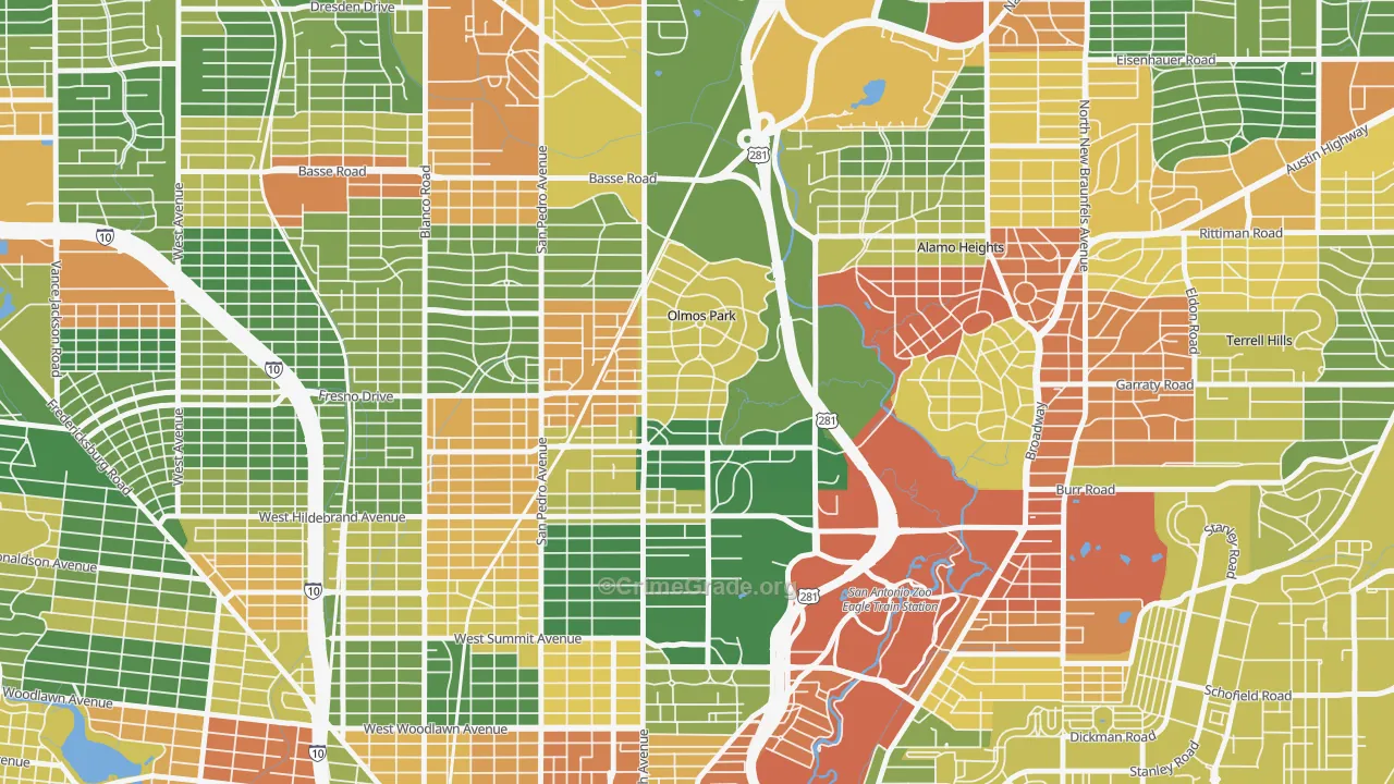 Olmos Park, TX Map of Drug-Related Crime Rates