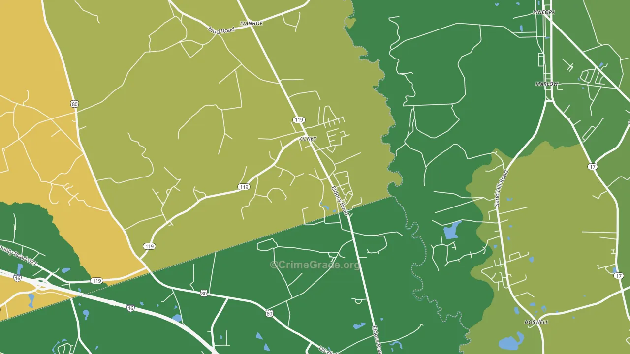 Olney, GA Map of Drug-Related Crime Rates