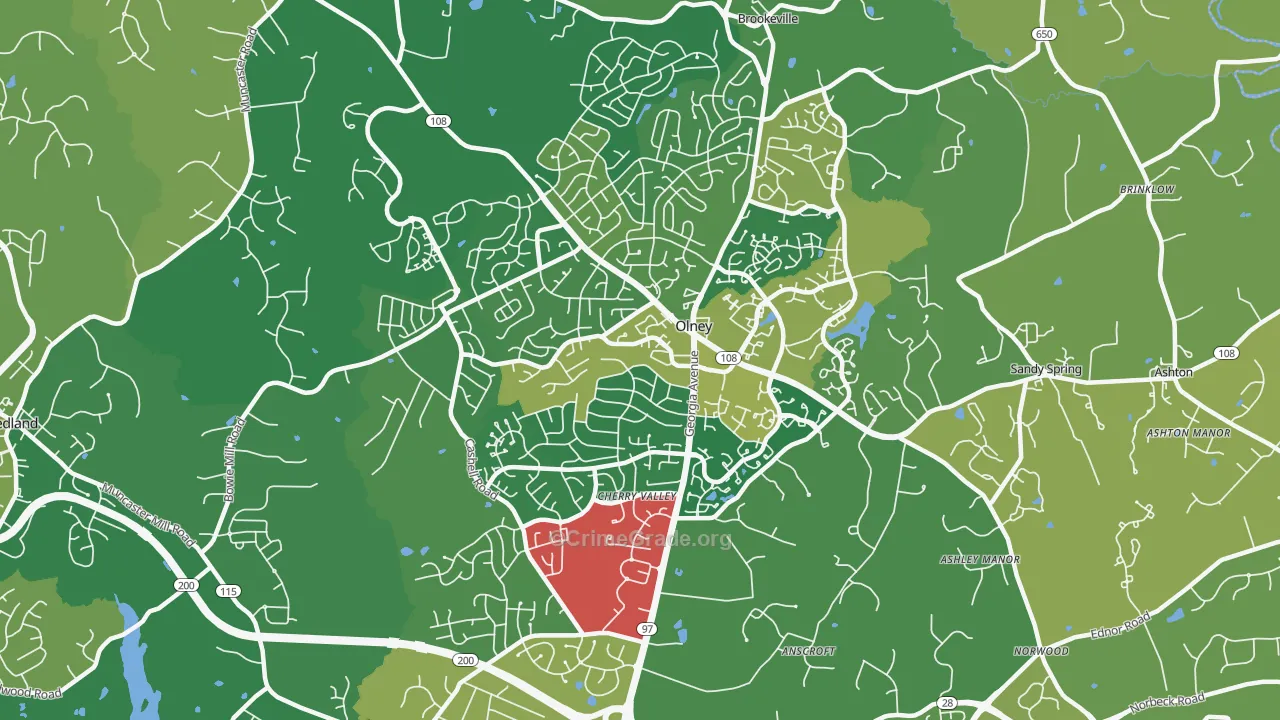 Olney, MD Map of Drug-Related Crime Rates
