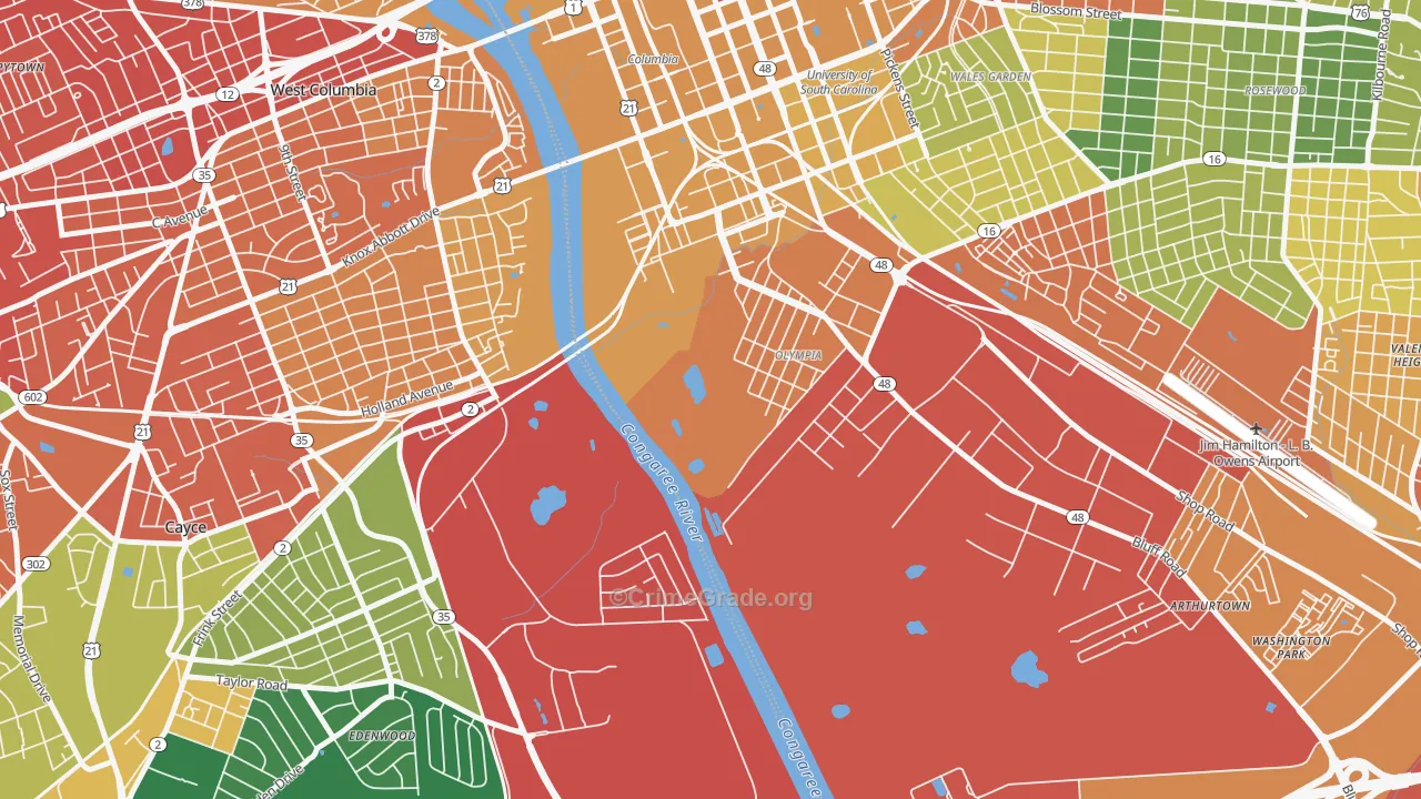 Olympia, SC Map of Drug-Related Crime Rates