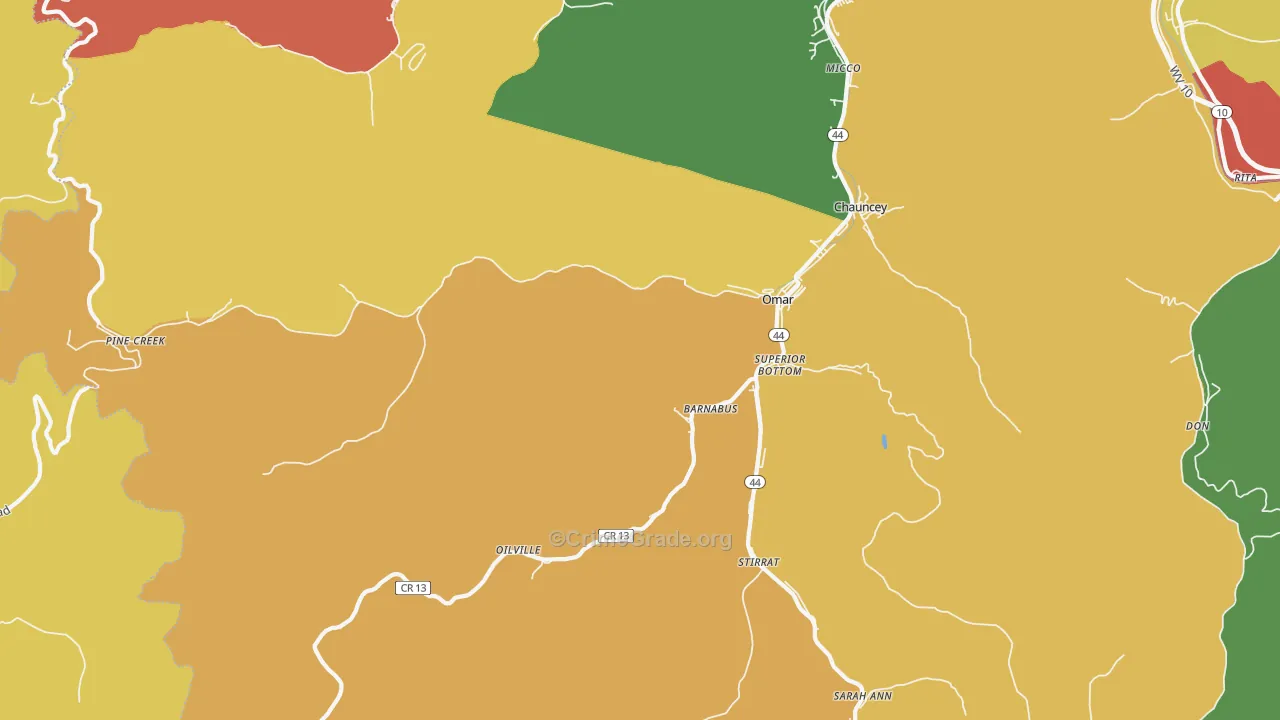 Omar, WV Map of Drug-Related Crime Rates