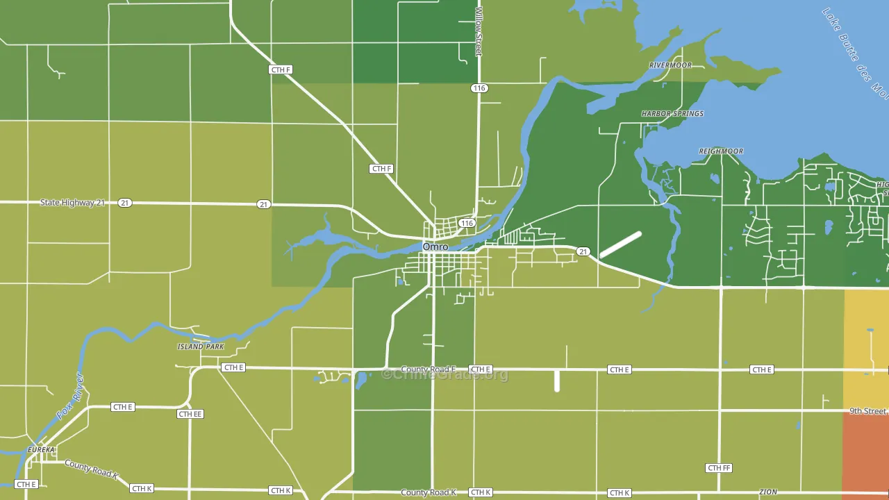 Omro, WI Map of Drug-Related Crime Rates