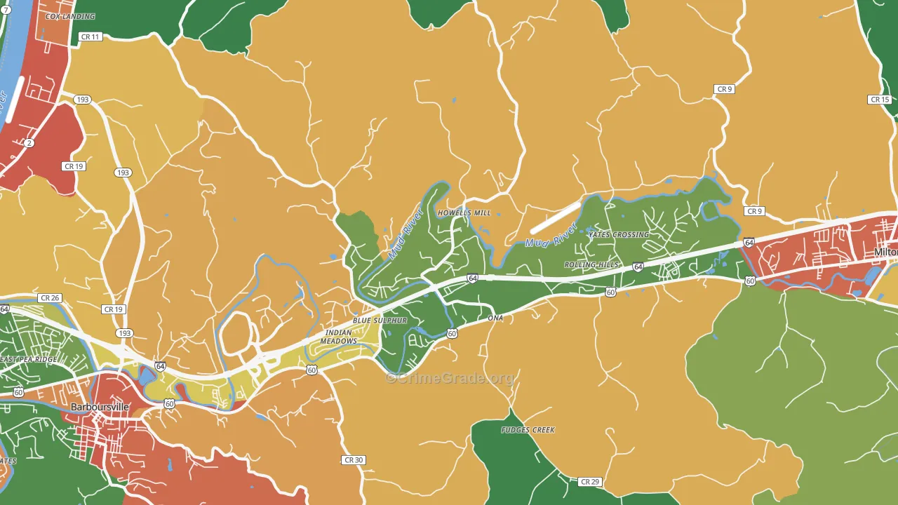 Ona, WV Map of Drug-Related Crime Rates