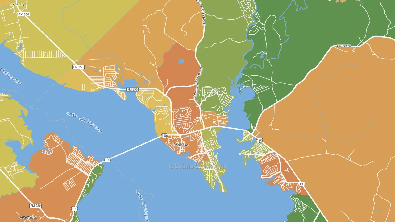 Onalaska, TX Map of Drug-Related Crime Rates