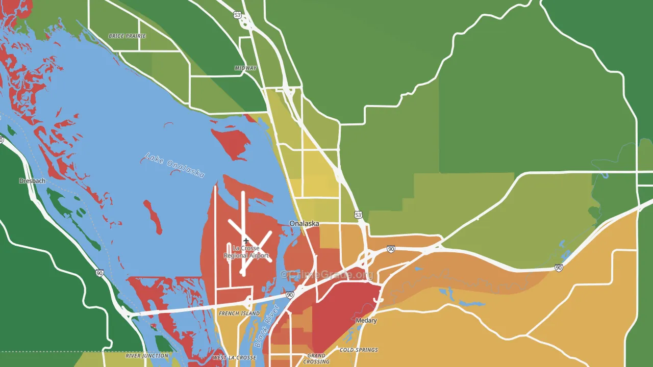 Onalaska, WI Map of Drug-Related Crime Rates
