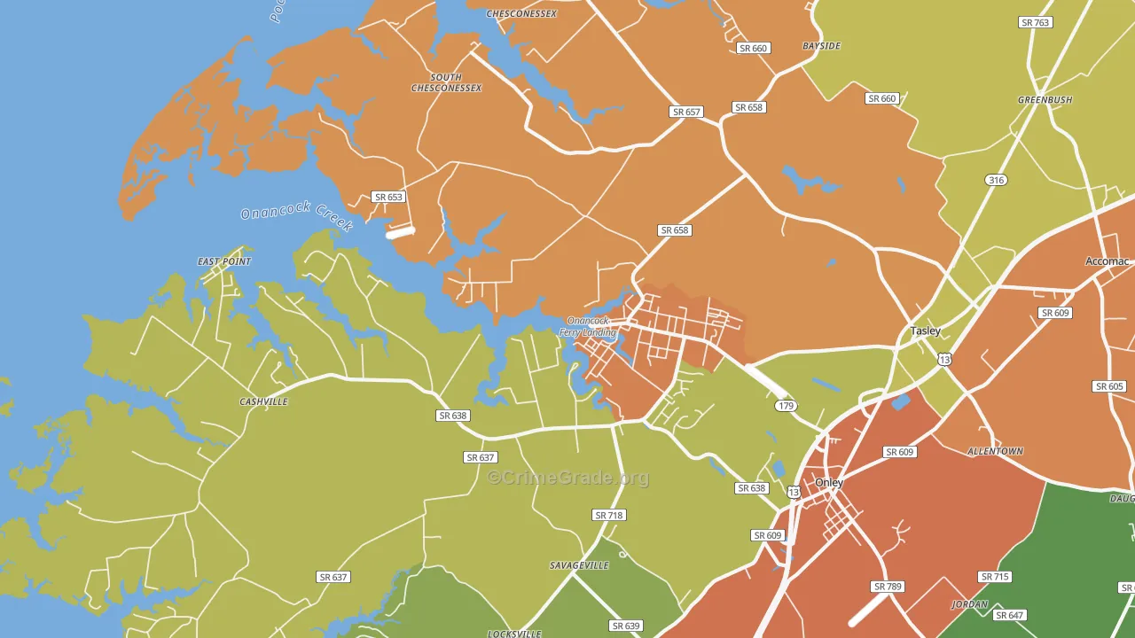 Onancock, VA Map of Drug-Related Crime Rates