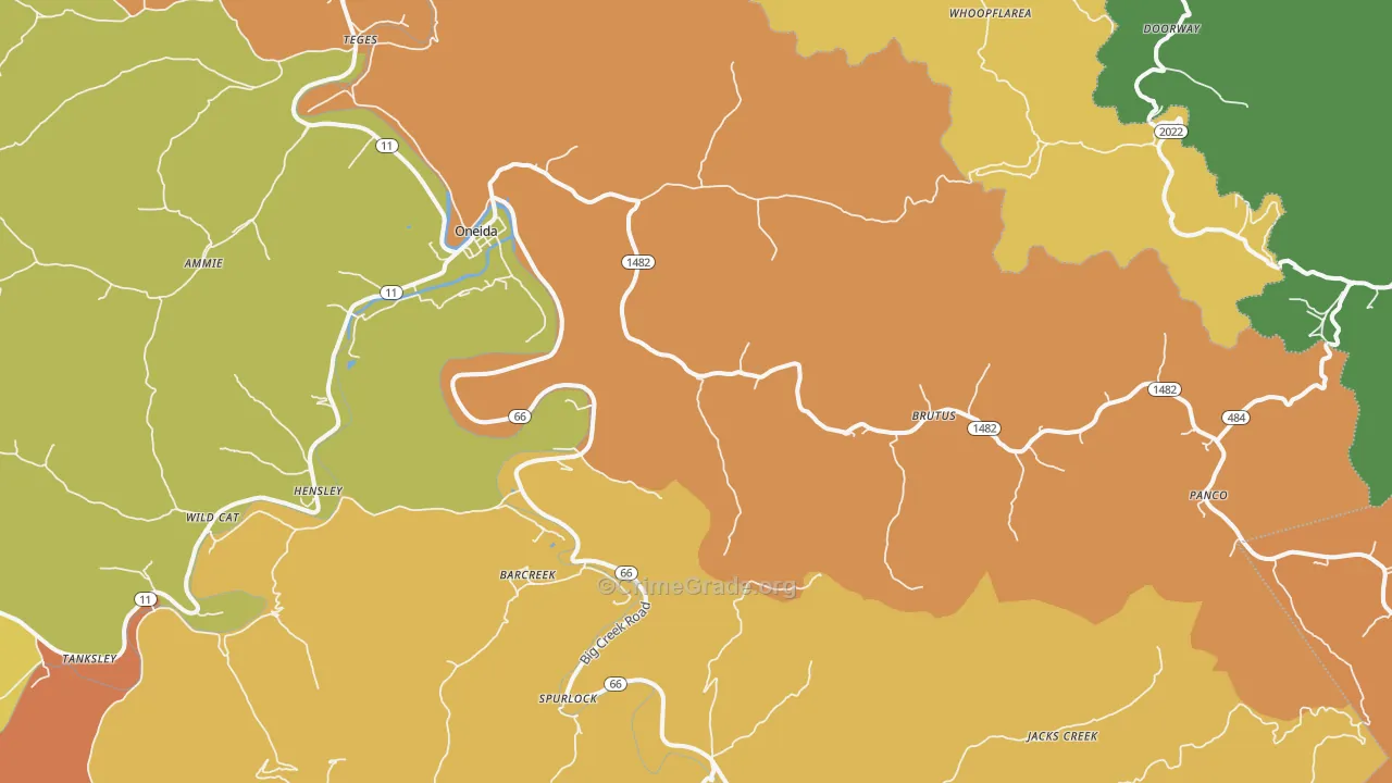 Oneida, KY Map of Drug-Related Crime Rates