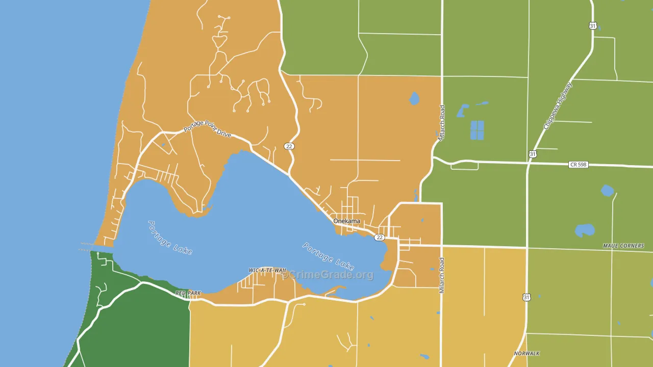 Onekama, MI Map of Drug-Related Crime Rates