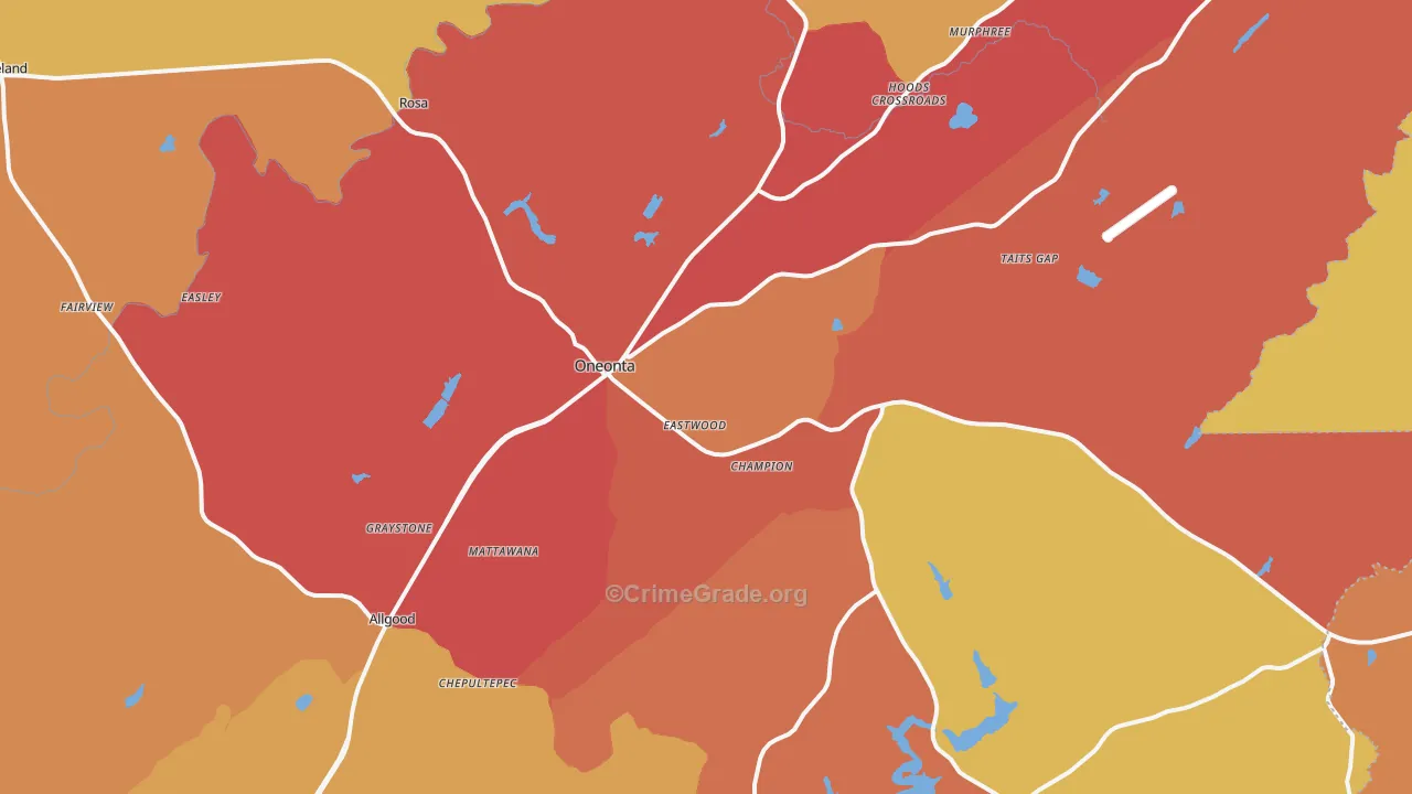 Oneonta, AL Map of Drug-Related Crime Rates