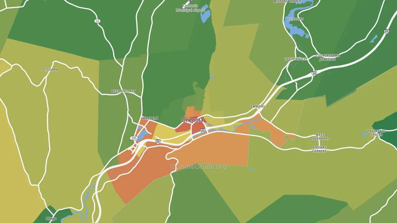Oneonta, NY Map of Drug-Related Crime Rates