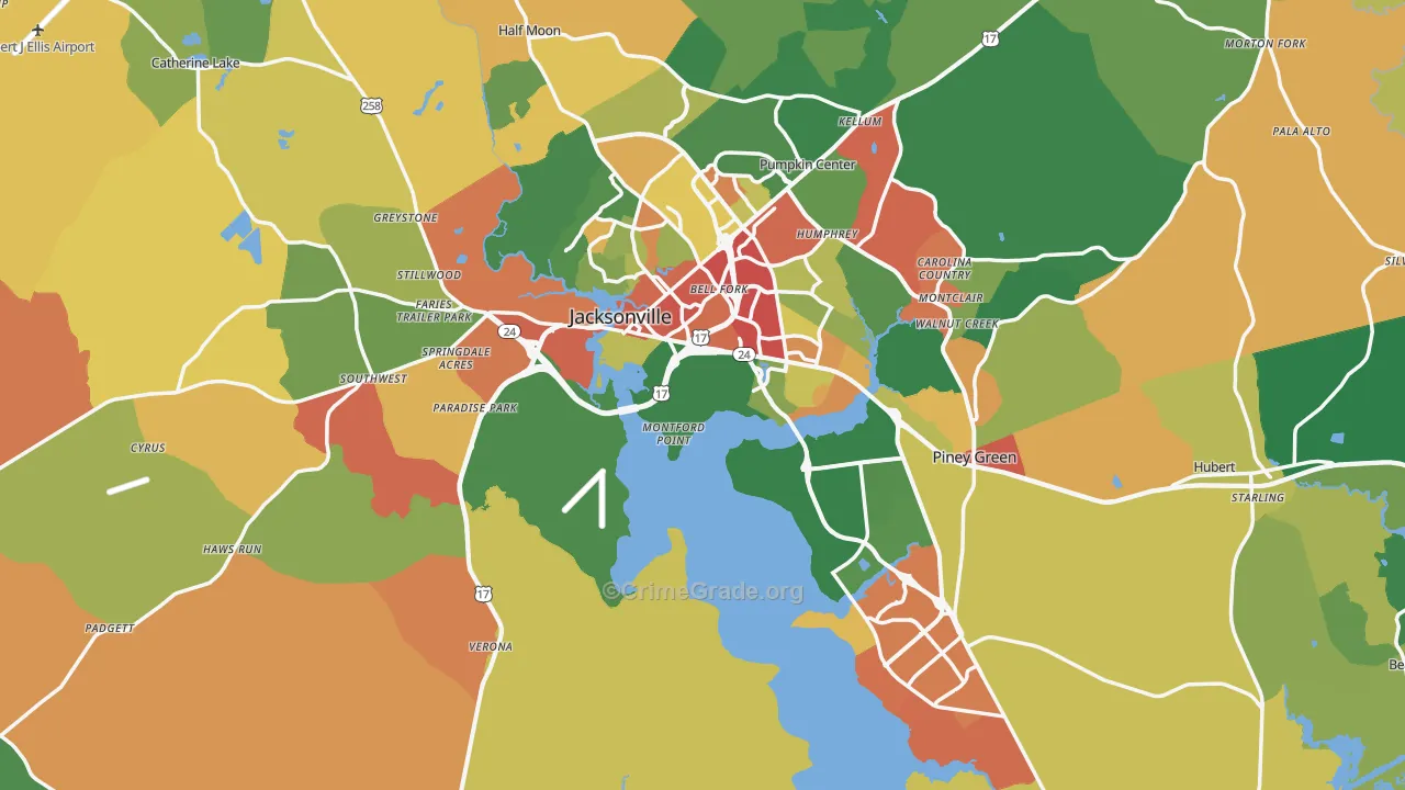 Onslow County, NC Map of Drug-Related Crime Rates