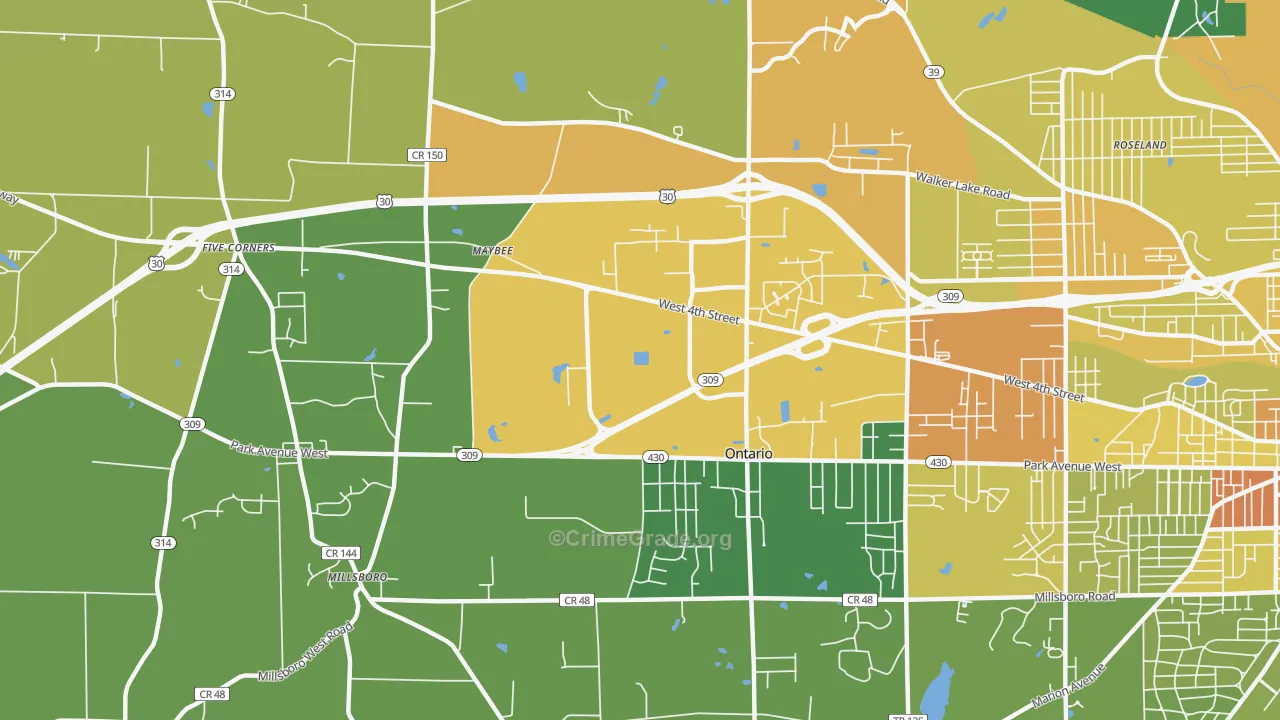 Ontario, OH Map of Drug-Related Crime Rates