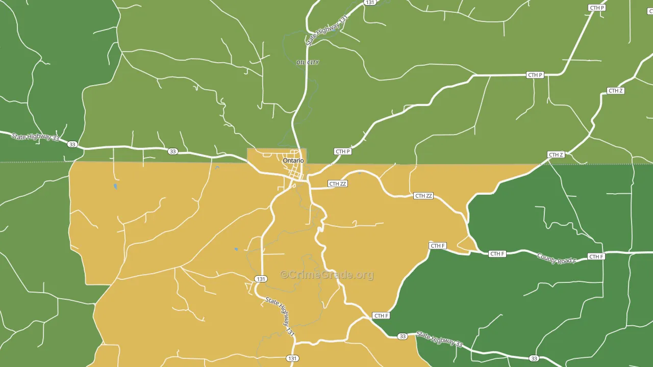 Ontario, WI Map of Drug-Related Crime Rates